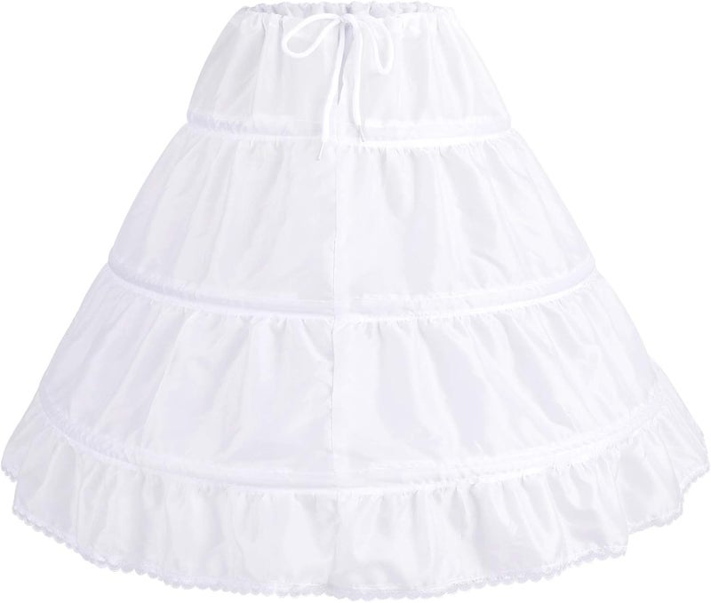 ODIZLI White Petticoat for Girls Tutu 3 Bones Hoops Net Skirt Drawstring Underskirt Full Slips Puffy Bustle - Image 1